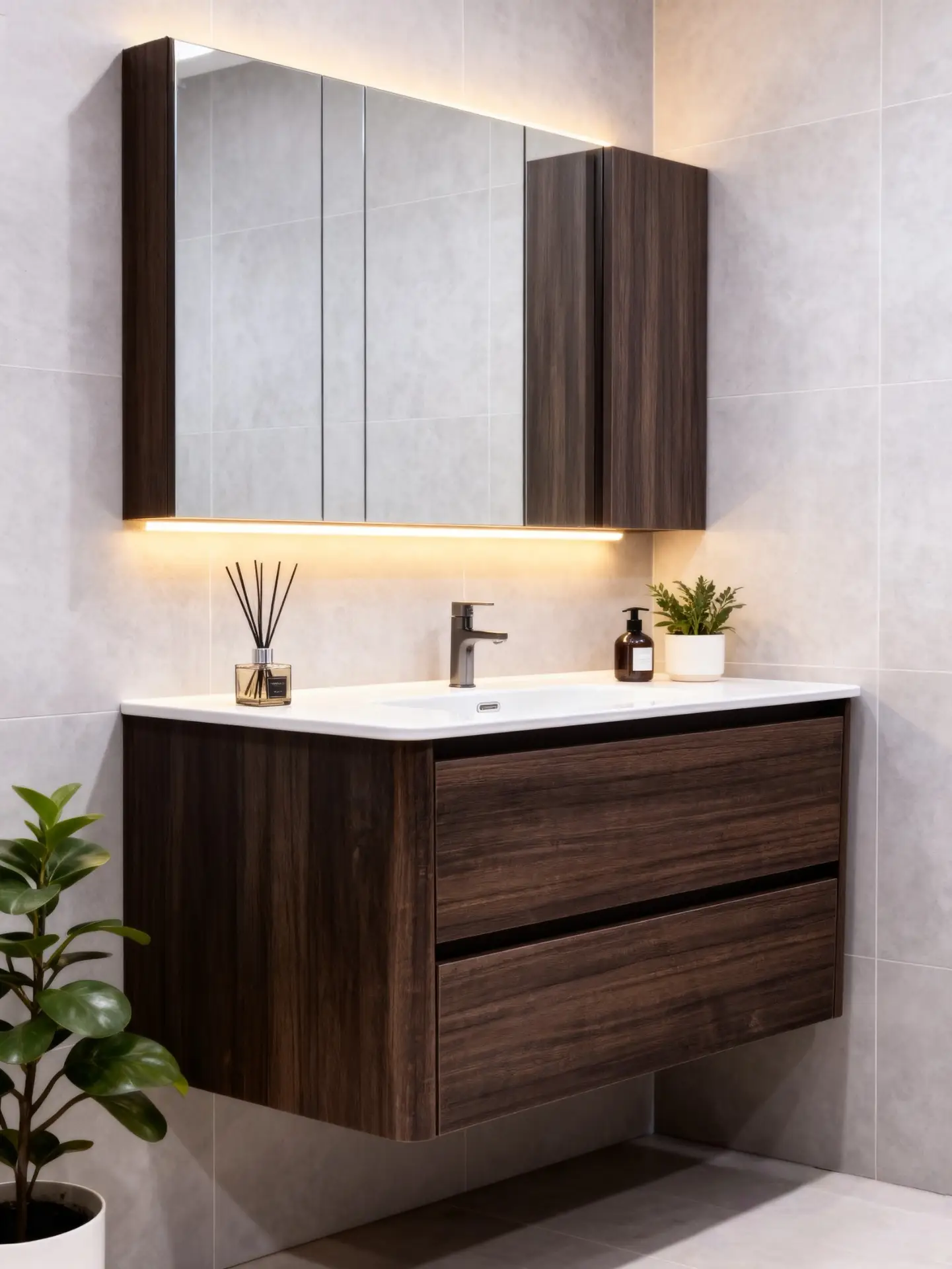 Badkamermeubel klassiek walnoot met keramische wastafel 90 cm