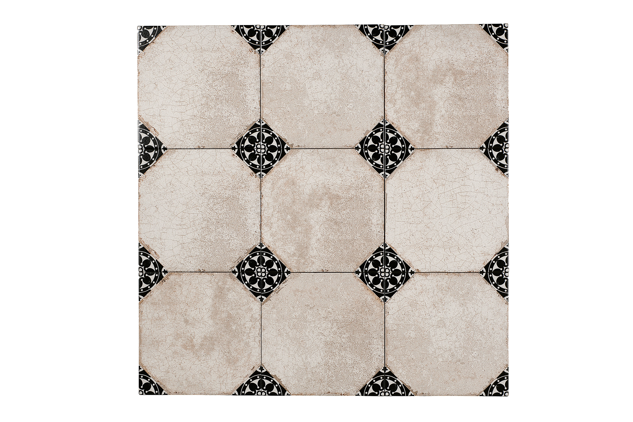 Vloer- en wandtegel grijs vintage met zwarte hoekdecor 22,5x22,5 cm  – serie Cezanne