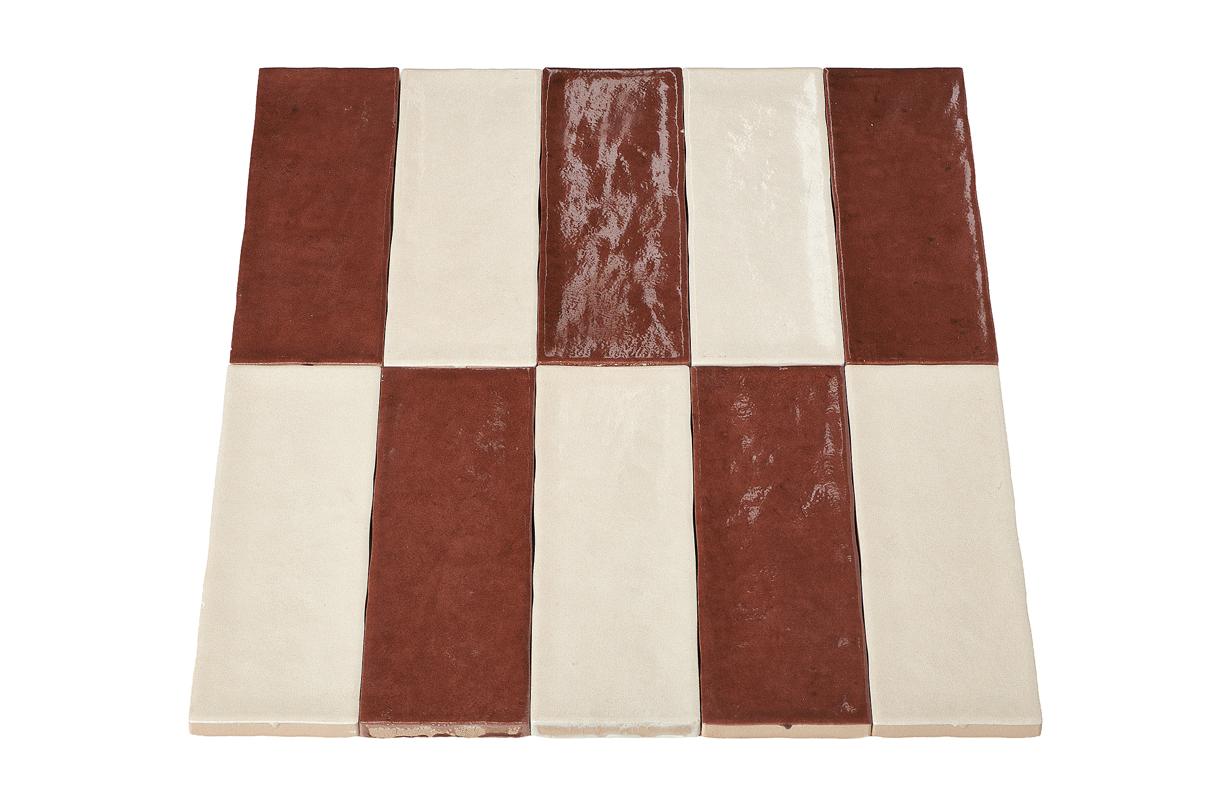 Wandtegel mix - bordeaux & crème 5x15 cm - serie Talya