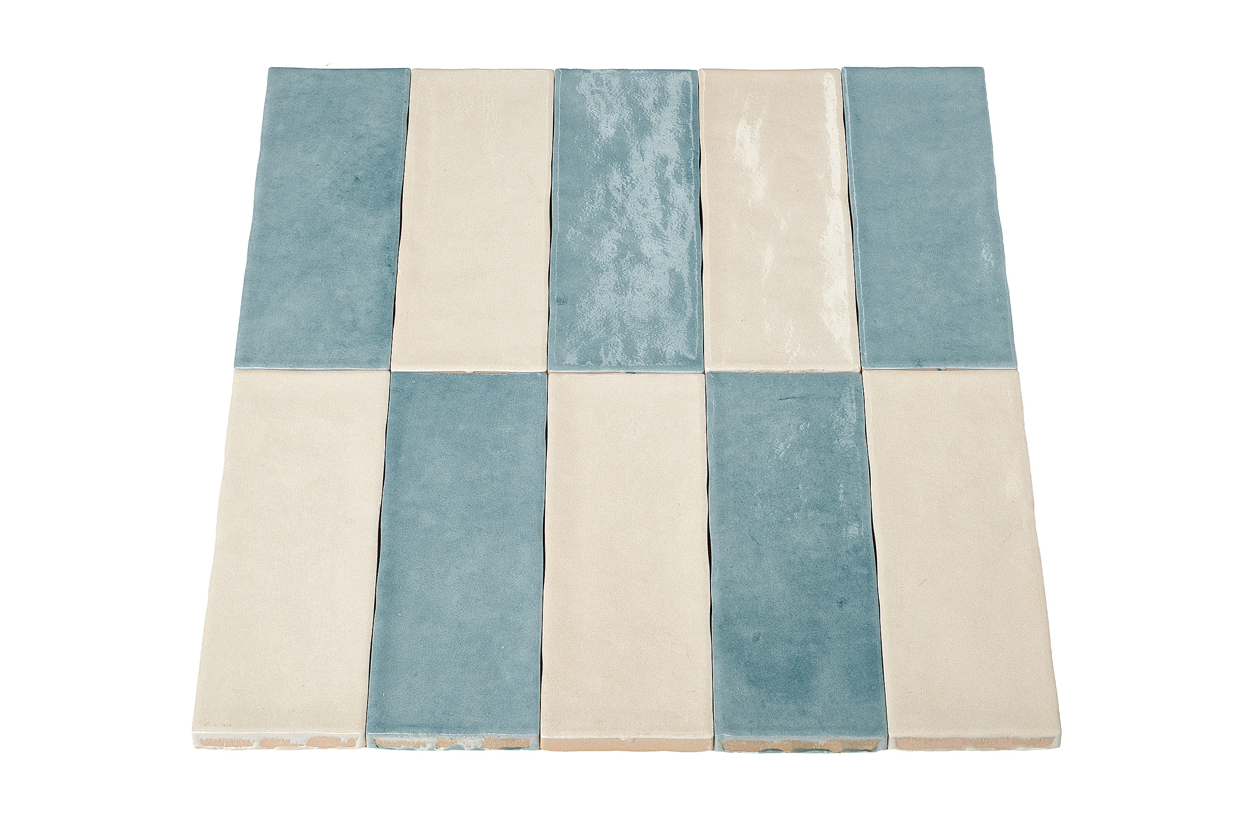 Wandtegel mix - blauw & crème 5x15 cm - serie Talya
