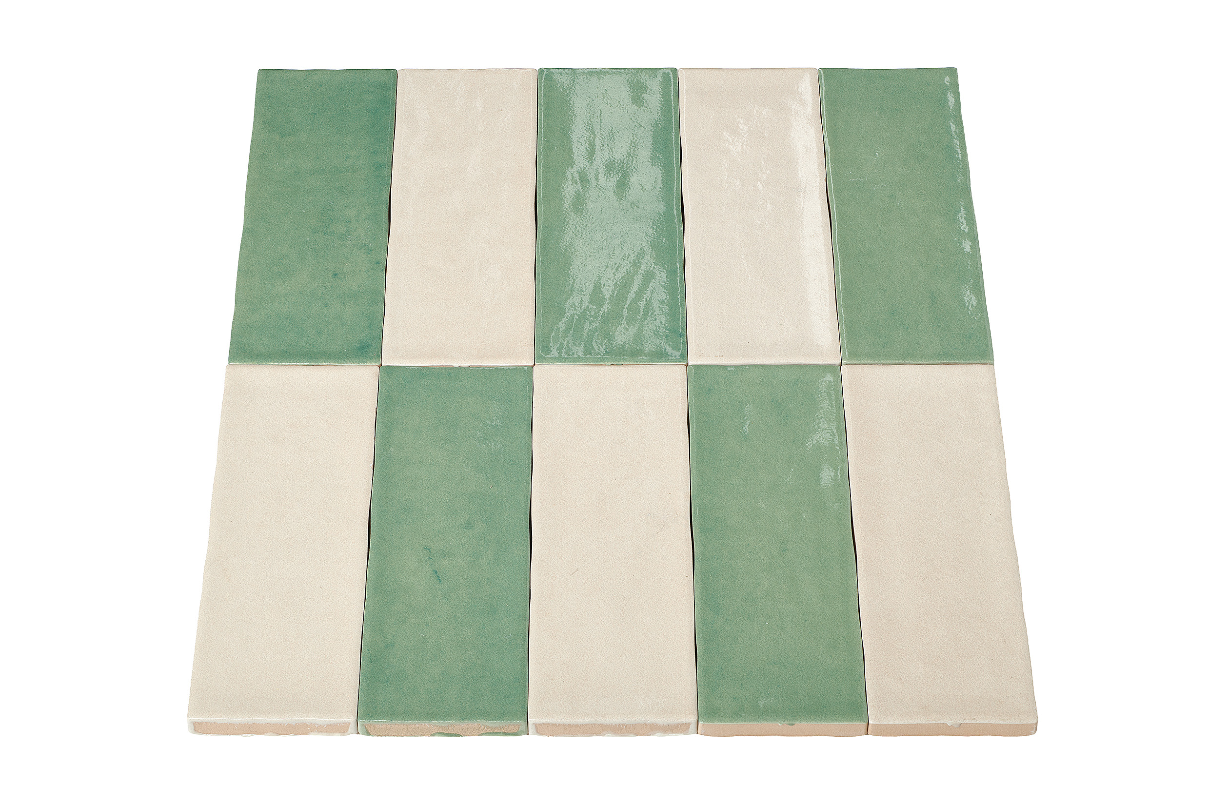 Wandtegel mix - groen & crème 5x15 cm - serie Talya