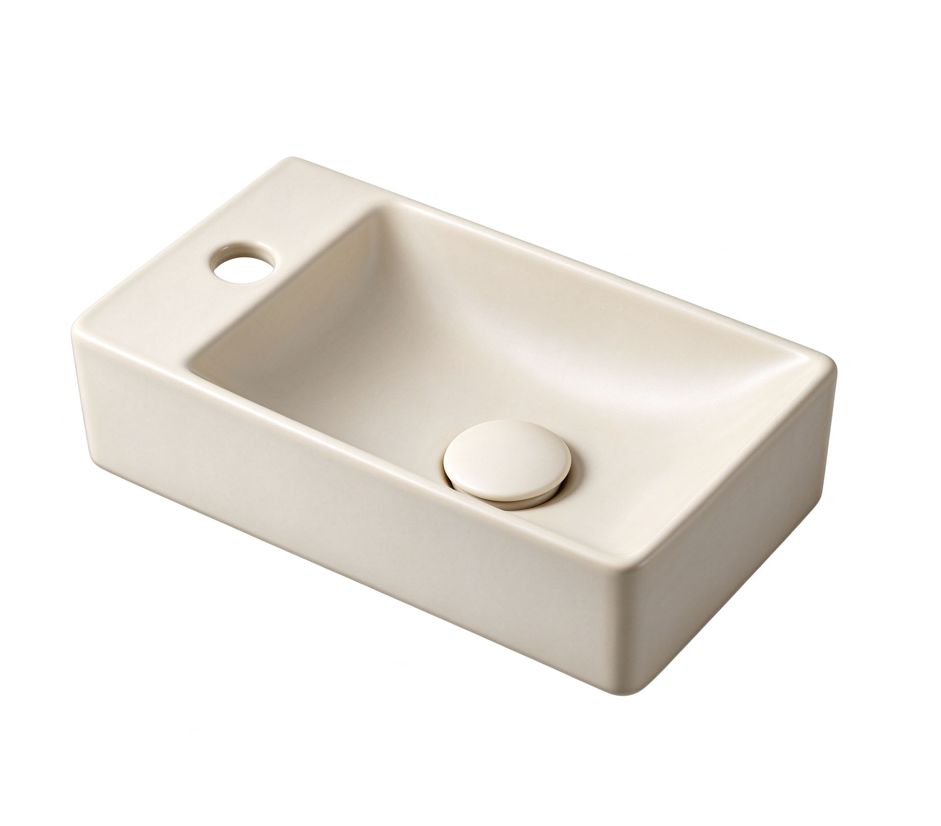 Fontein mat crème rechthoekig 38x22 cm – kraangat links