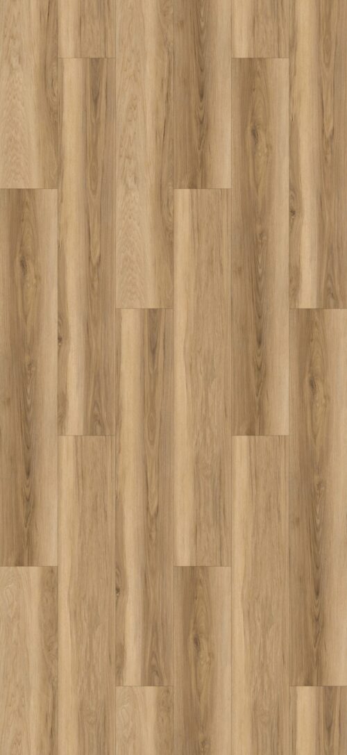 Afbeelding van een PVC vloer met een houtnerf patroon in lichte en donkere bruintinten, met een natuurlijke en warme uitstraling. van Sanimaster