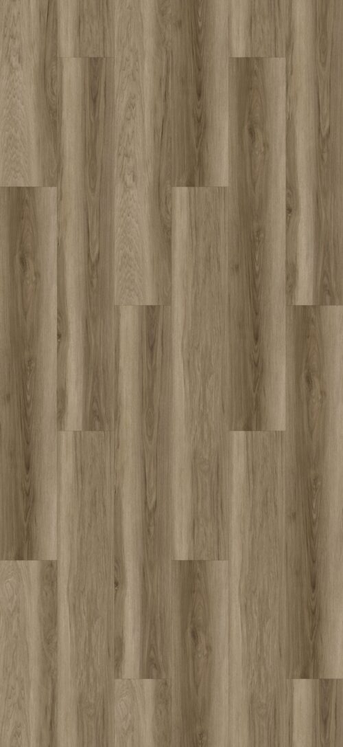 Afbeelding van een PVC vloer met een houtnerf patroon in lichte en donkere bruintinten, met een natuurlijke en warme uitstraling. van Sanimaster