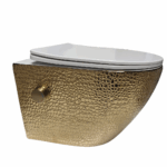 Gouden toilet met een krokodillen patroon en een witte toiletbril van Sanimaster