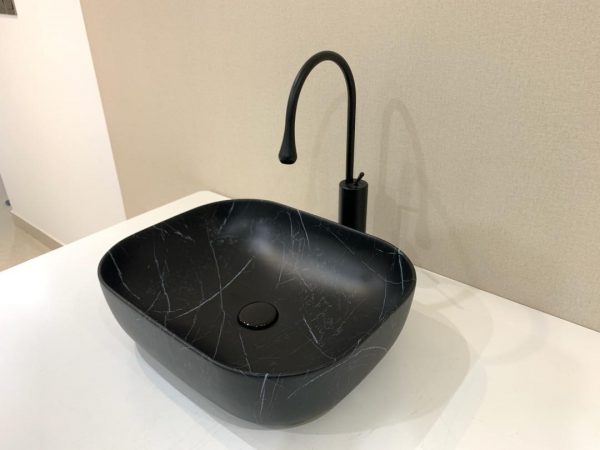 Waskom zwart marmer rechthoekig | Sanimaster