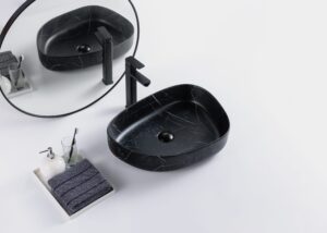 Waskom mat zwart marmer ovaal