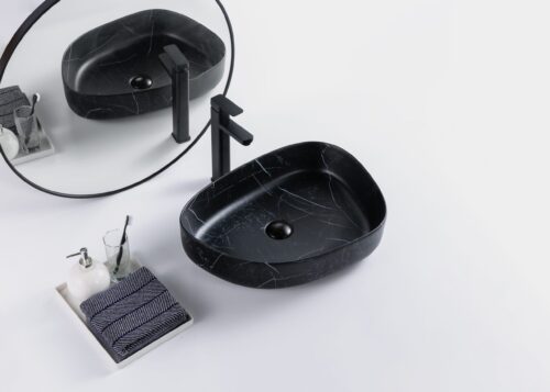 Waskom mat zwart marmer ovaal